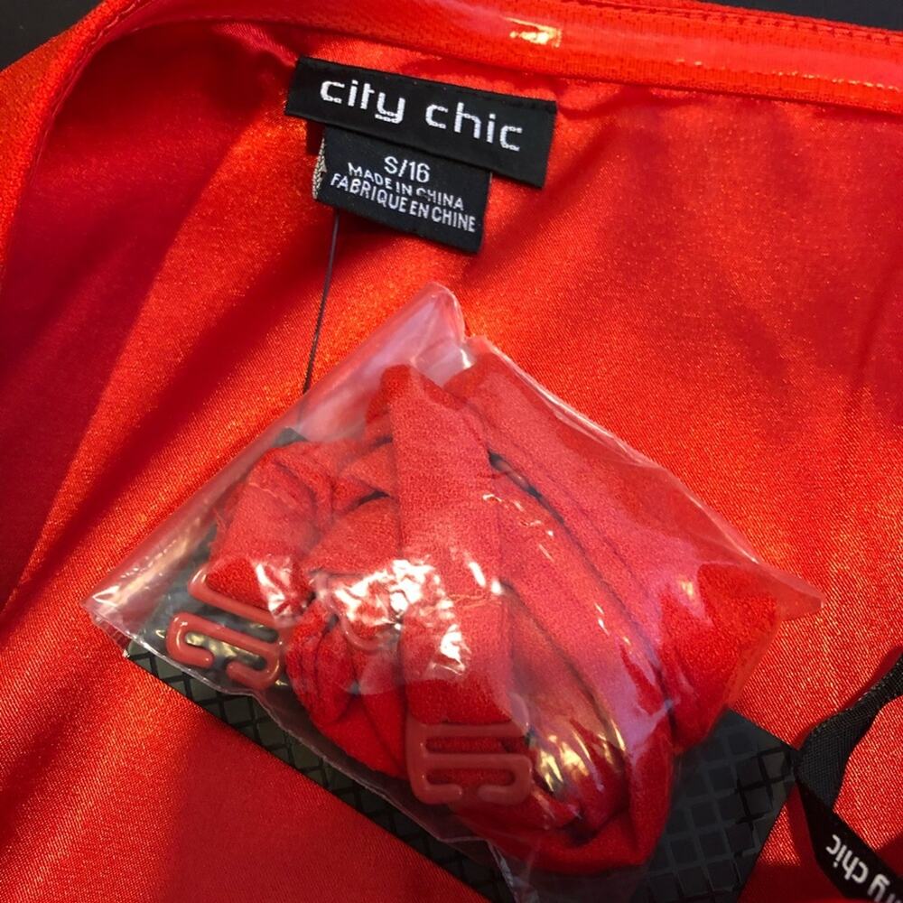 City Chic Tiger Lily Enchant orange red strapless draped dress size Small 16 NWT - Picture 7 of 16